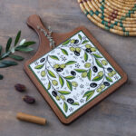 Wooden Serving Board With Ceramic Olive Tile