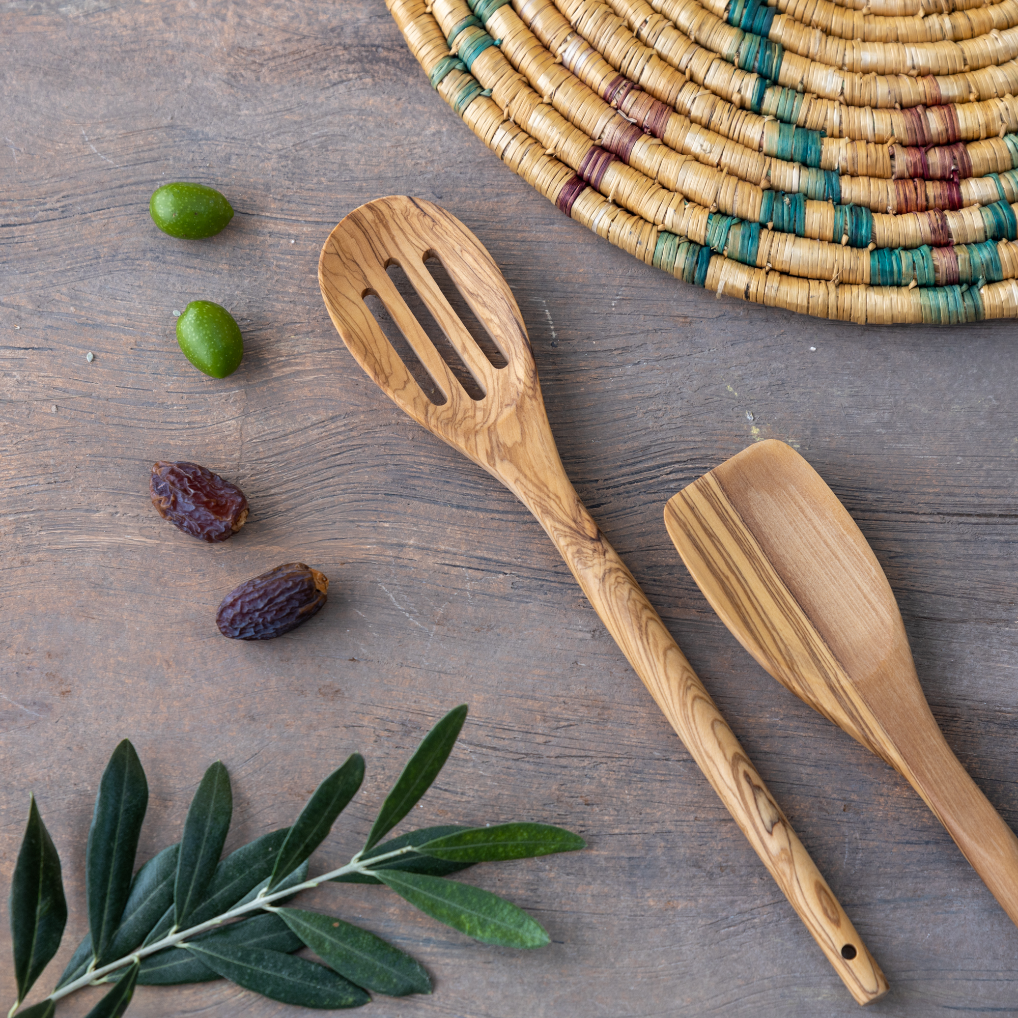 Traditional Olive Wood Spoons – Set of Two Traditional Olive Wood Spoons – Set of Two - Image 1