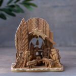 Bethlehem Olive Wood Grotto With Pine Tree And Decorative Bell