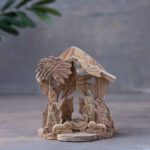 Medium Bethlehem Olive Wood Nativity Grotto With Center Star, Donkey and Cow