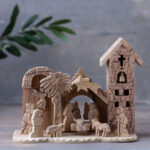 Olive Wood Nativity Grotto With Tower
