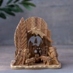 Bethlehem Olive Wood Grotto With Pine Tree And Decorative Bell