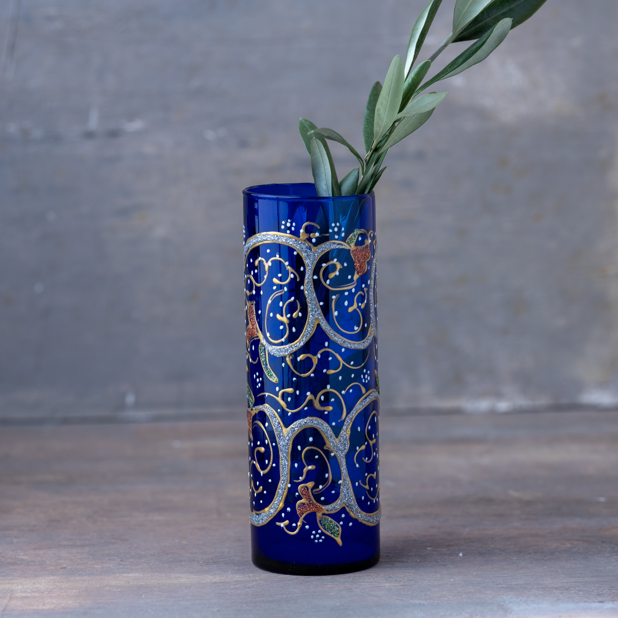 Hand-Blown Blue Glass Vase With Glitter Hand-Blown Blue Glass Vase With Glitter - Image 1