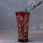 Hand-Blown Red Glass Vase with Glitter