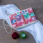 Hand-Embroidered Beige Makeup Purse