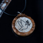 Holy Land Stone Pendant With Olive Wood Frame (Peace Dove)