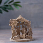 Medium Olive Wood Nativity Grotto With Two Angels