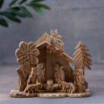 Olive Wood Nativity Scene With Two Trees