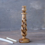 Olive Wood Spiral Candlestick Set – Two Pieces