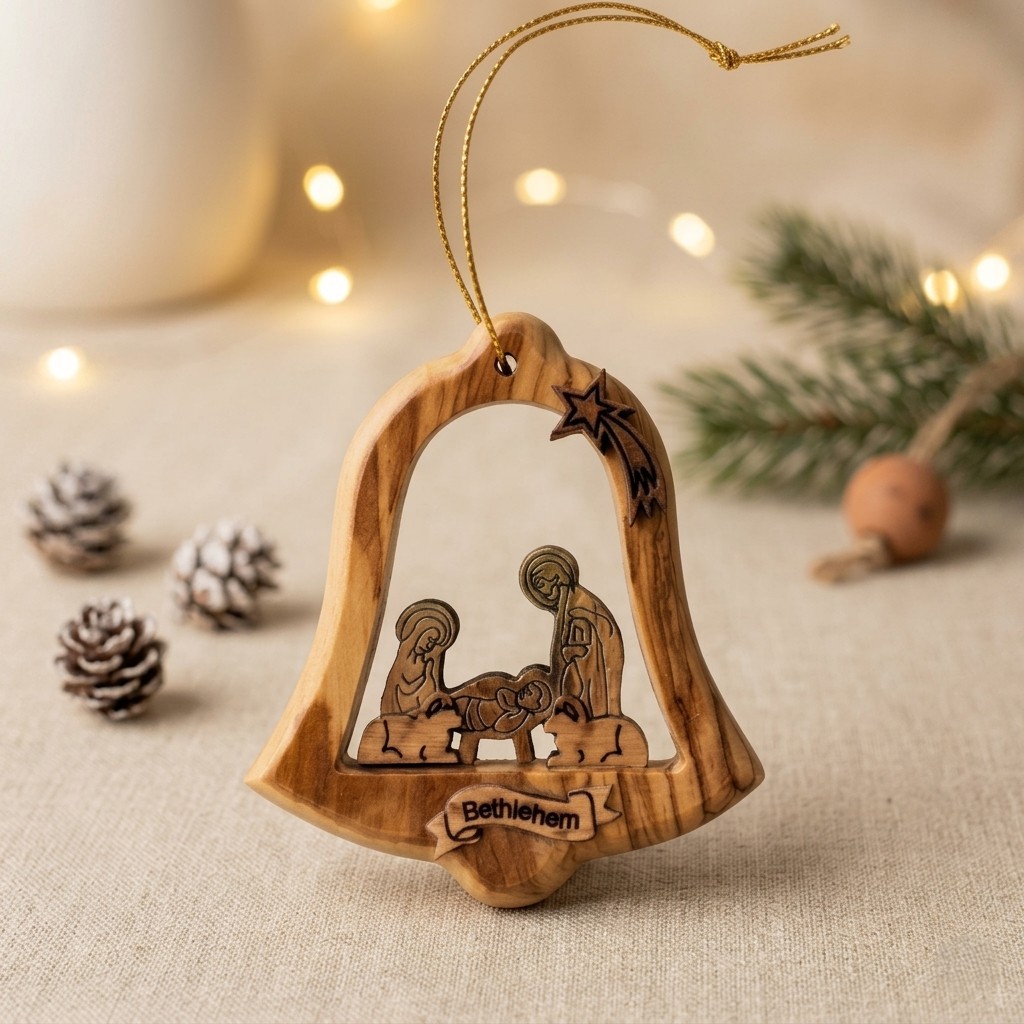 6-Olive wood Christmas Ornament-bell Olive Wood Christmas Bell Ornament - Image 1